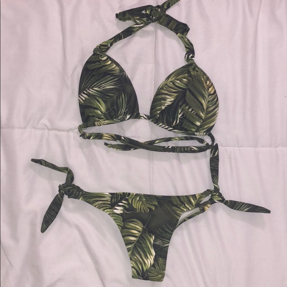 Petite Green Palm Tree Bikini Set